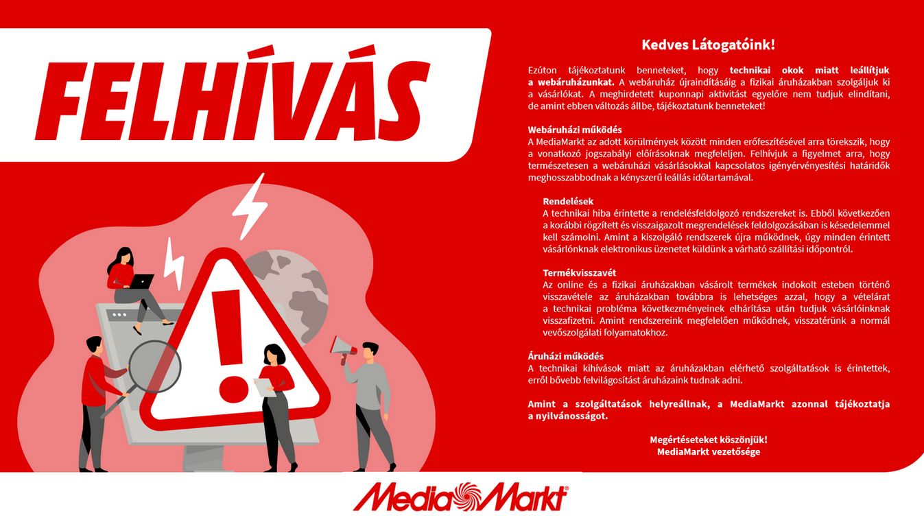 A magyar MediaMarkt webáruháza is leállt a kibertámadás miatt