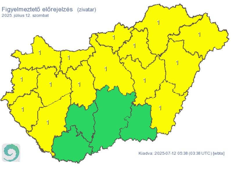 Időjárás: ismét elsőfokú, vagyis citromsárga riasztás an érvényben Vas vármegyében